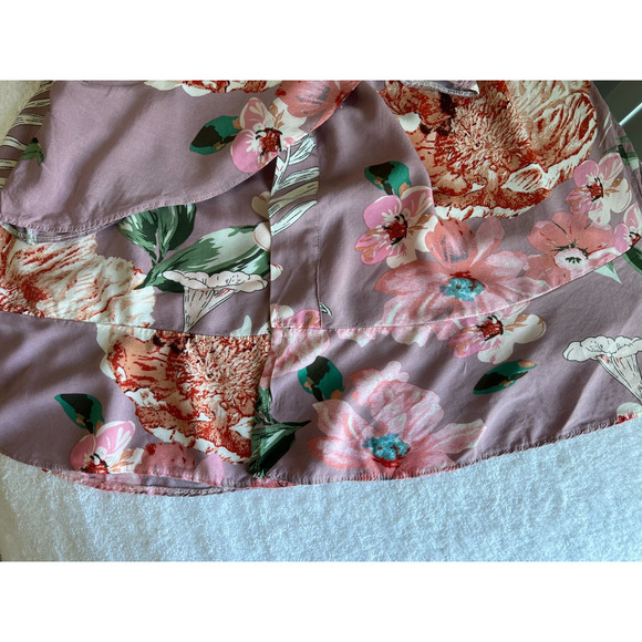 Women's oriental Floral Print ruffle Kimono swim Cover Up Blouse Top S-XL - Picture 4 of 8